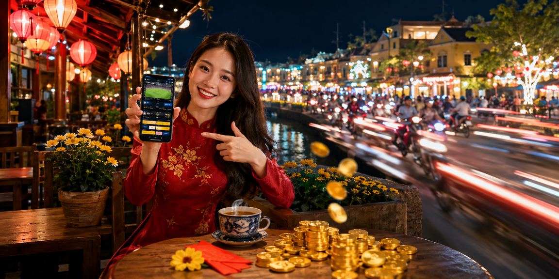 Người dùng Việt Nam trải nghiệm casino online trên điện thoại tại quán cà phê Hội An
